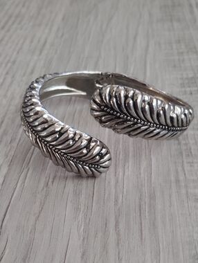 Silver Feather Design Open Cuff Bracelet - Women's Jewelry